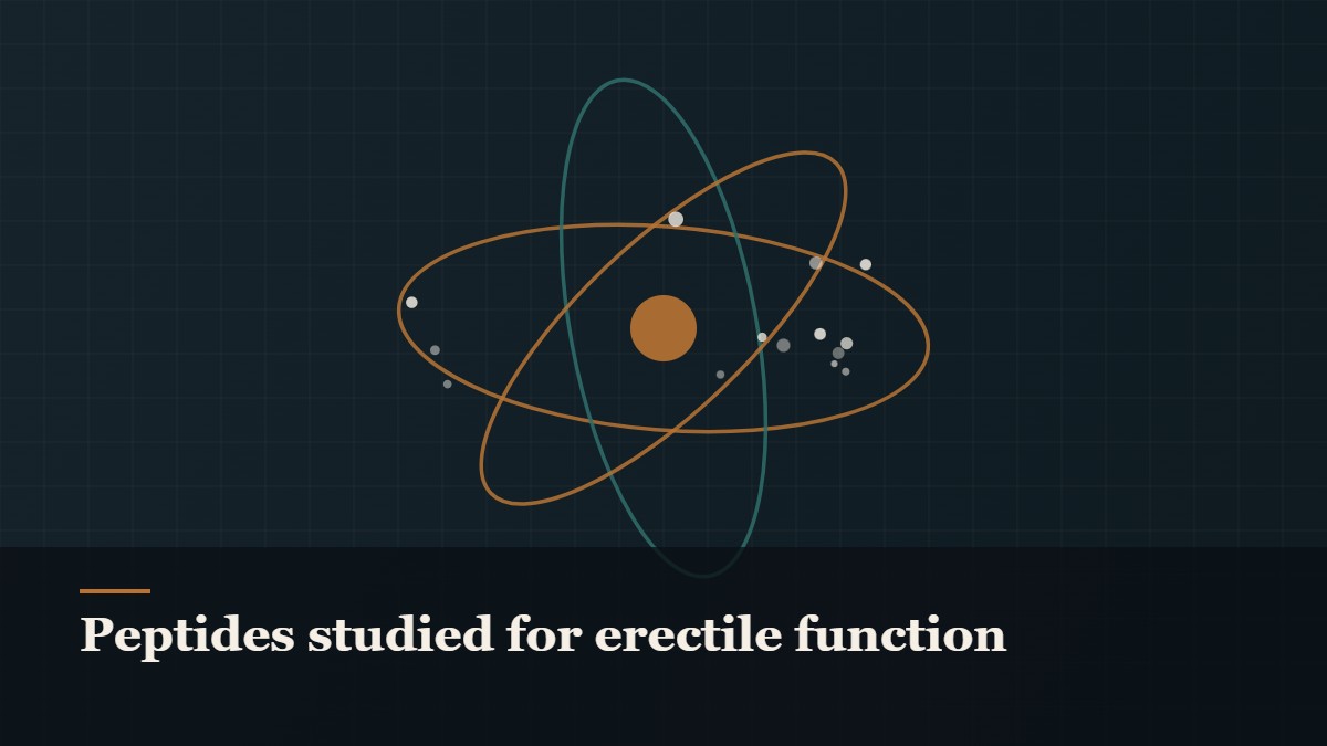 Illustrated molecular orbit diagram with concentric rings, captioned “Peptides studied for erectile function”
