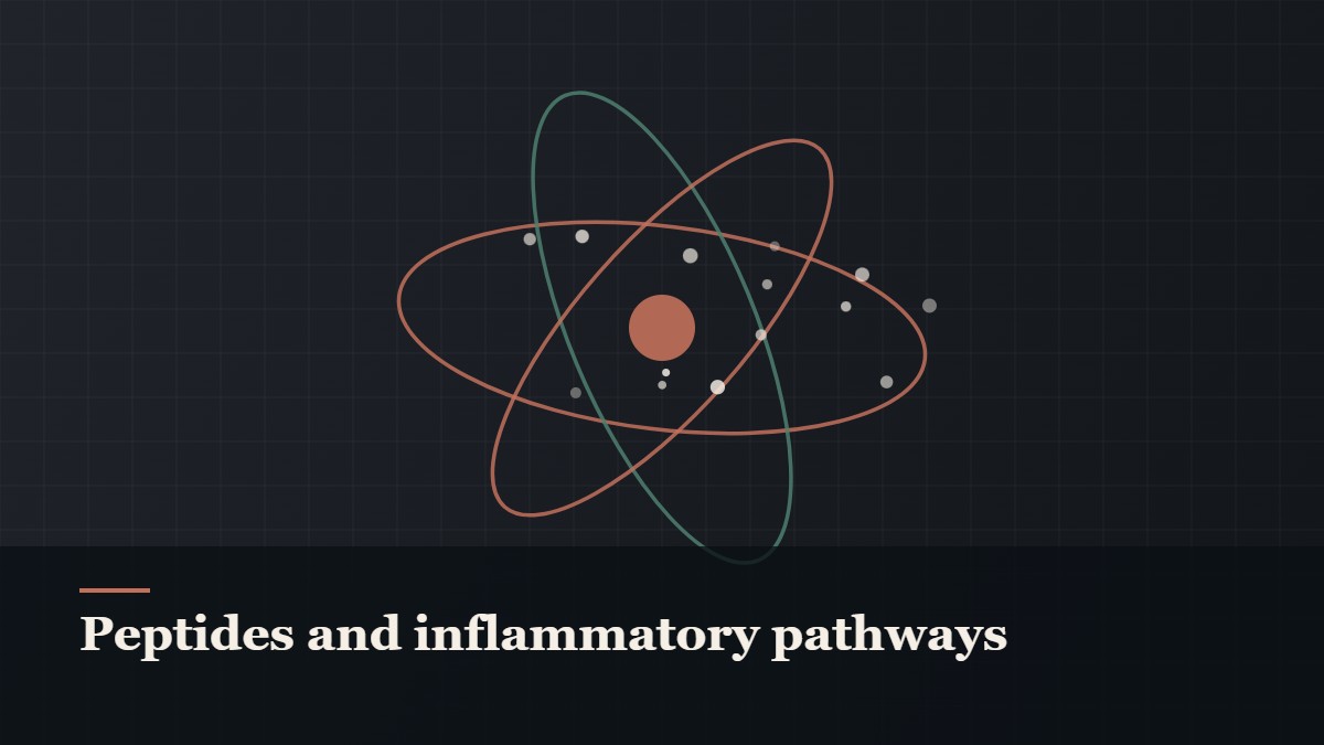Illustrated molecular orbit diagram with concentric rings, captioned “Peptides and inflammatory pathways”