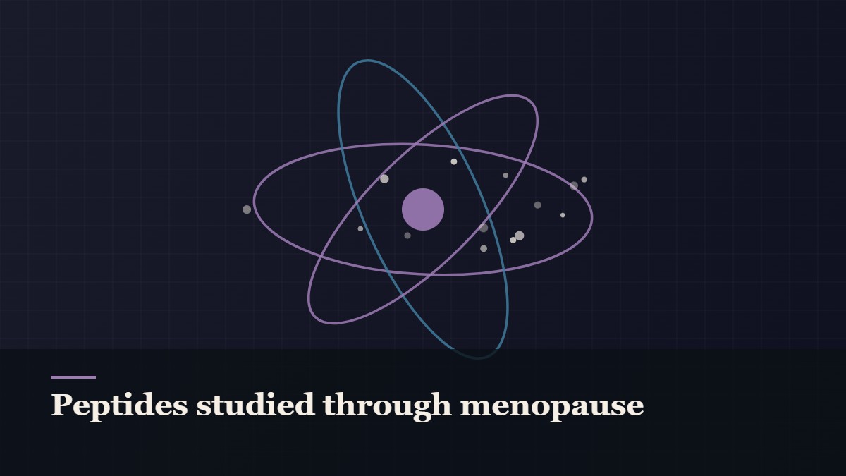 Illustrated molecular orbit diagram with concentric rings, captioned “Peptides studied through menopause”