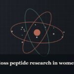 Illustrated molecular orbit diagram with concentric rings, captioned “Weight-loss peptide research in women”
